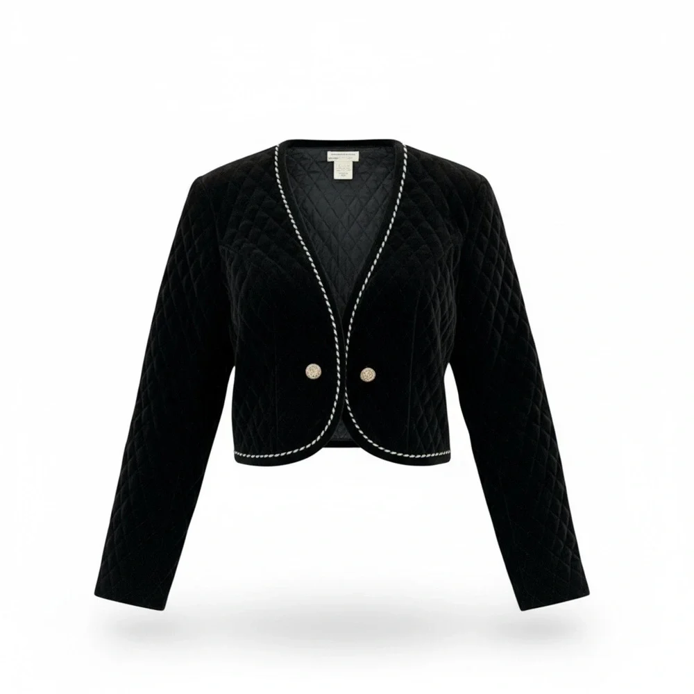 Hobby Horse Classic Black Quilted Velvet Crop Jacket S Vintage Luxe Equestrian - Picture 2 of 6